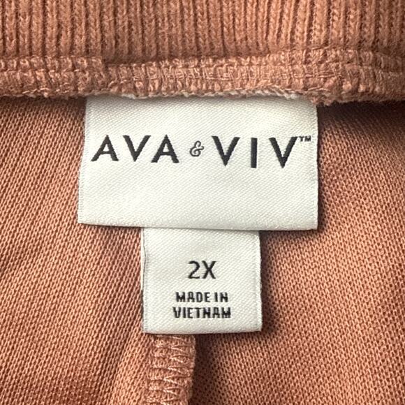 Women's Plus Size Ribbed Cropped Straight Leg Pants Ava & Viv Brown 2X (20W/22W) - Picture 5 of 7